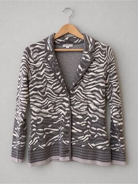 Isaac Mizrahi Live statement  Print Cardigan XS Gray Cotton Button Sweater